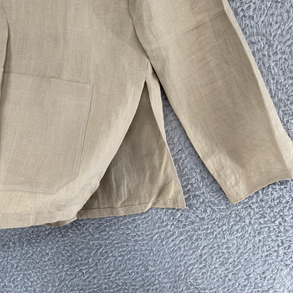 The J Peterman Company Linen‎ Tunic Top Womens Large Beige Button Front Utility - Picture 5 of 14